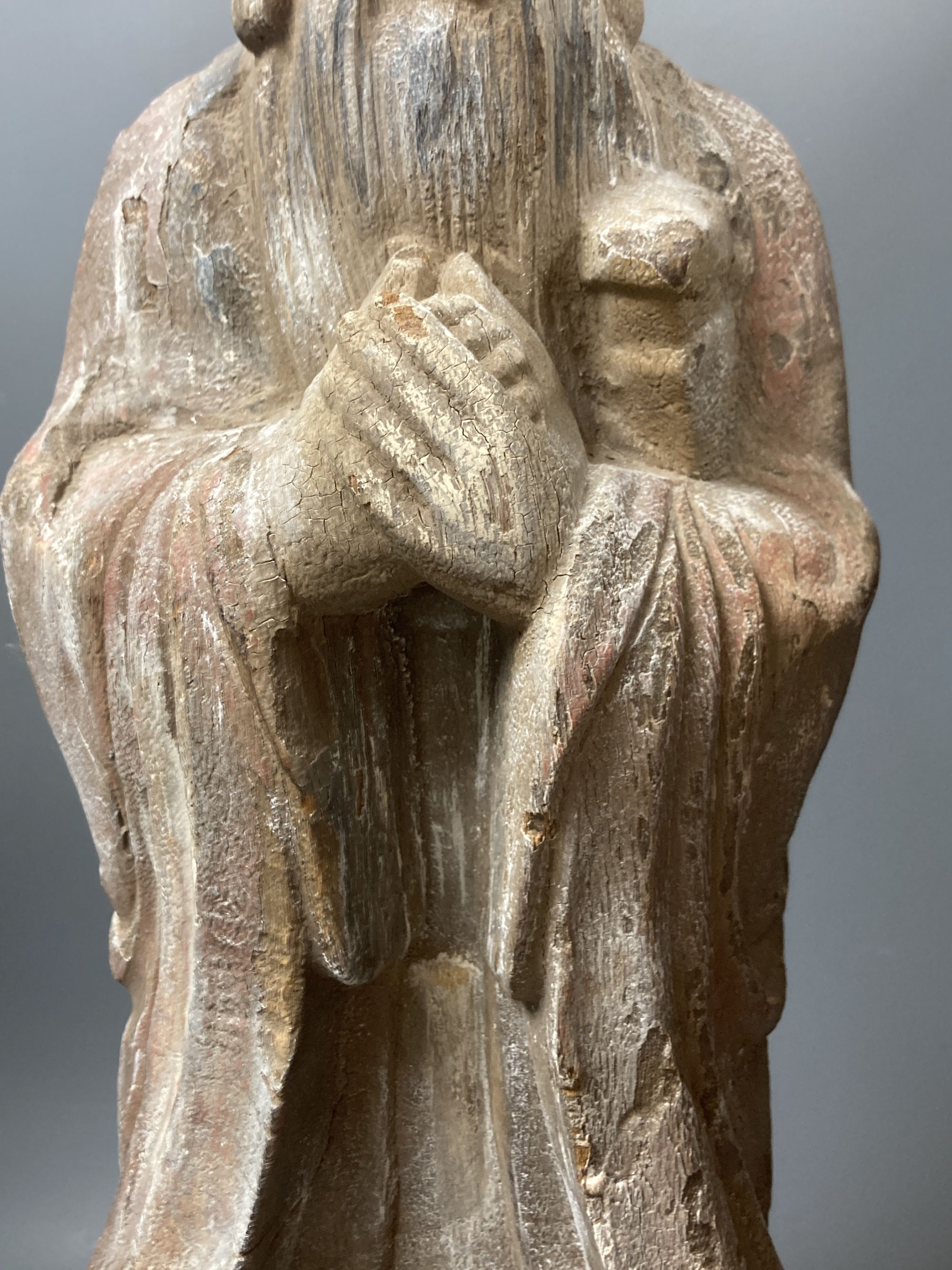 A Chinese carved wood deity, height 60cm